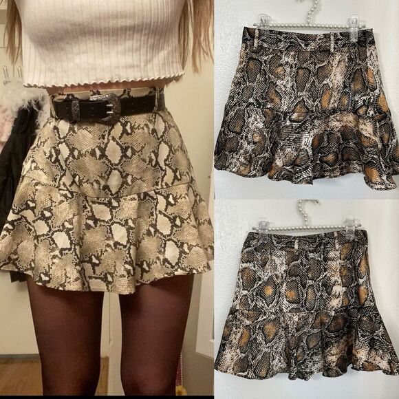 Zara Dresses & Skirts - ZARA SNAKESKIN BROWN TAN HIGH WAIST ZIP SKIRT SIZE SMALL